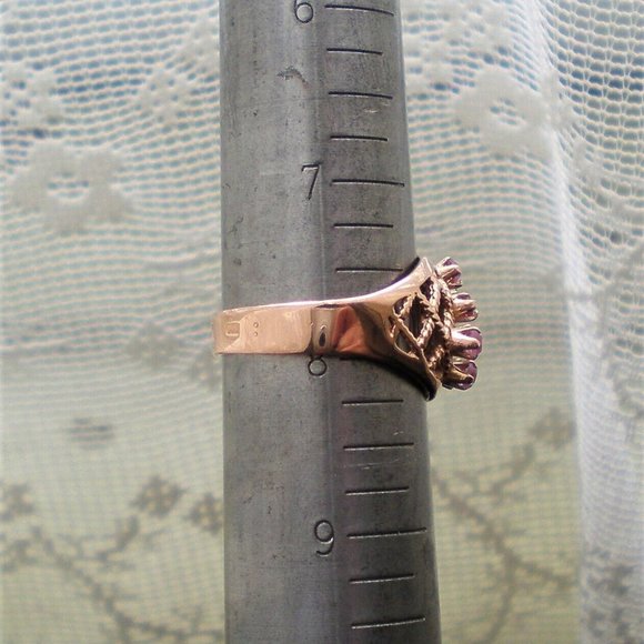 Russian USSR 14K 583 Rose Pink Gold Pink Tourmaline Cluster Basket Weave Ring - Picture 8 of 8